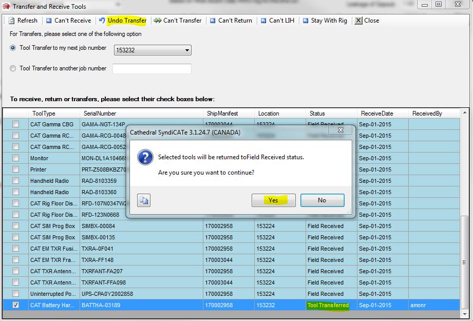 Undo Transfer You can undo the transfer by select the Tool Transferred tools then click on Undo