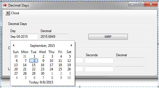 Decimal Days Select a Day then click on it, the decimal day is display: You