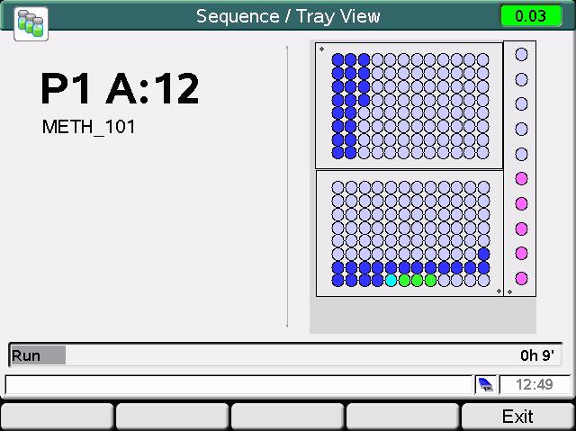 Working with the Instant Pilot 2 Sequence - Automating Analyses Tray View The current sequence's status is shown graphically.