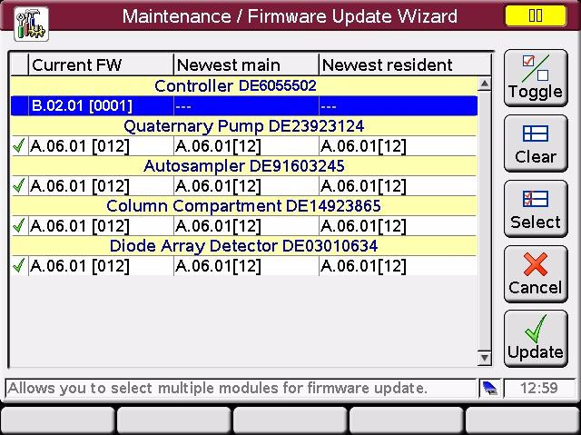 Maintenance and Repair 5 Updating the Firmware Using The Wizard select/de-select a module clear all selections select all