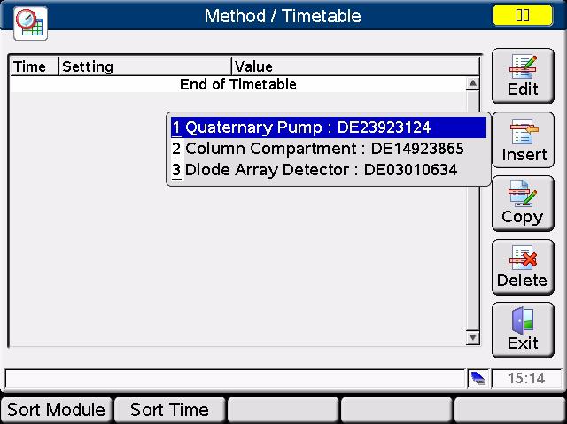 2 Working with the Instant Pilot Working with Methods Method Timetable To time-program selected settings during the analysis, you can create a timetable.