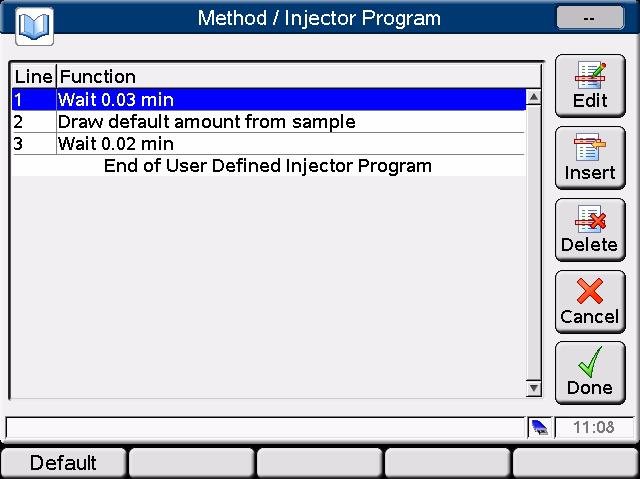 Working with the Instant Pilot 2 Working with Methods Press the Default button to start with a pre-defined injector program.