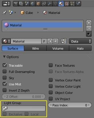 Lighting Groups Materials Light Group options for Materials By default, materials are lit by all lamps in all visible layers, but a material (and thus all objects using that material) can be limited