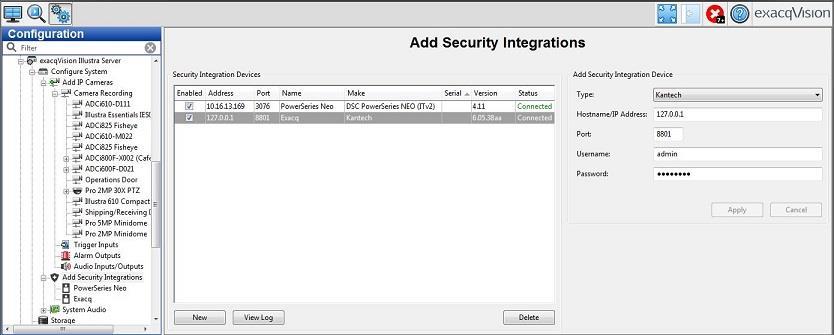 Add Security Integration 1 exacqvision Kantech - Client Integration Guide 4 5 9 6 7 2 3 8 1. Click on the Config(Setup)Page 2. Click on Add Security Integration 3. Click New 4. Select Kantech 5.