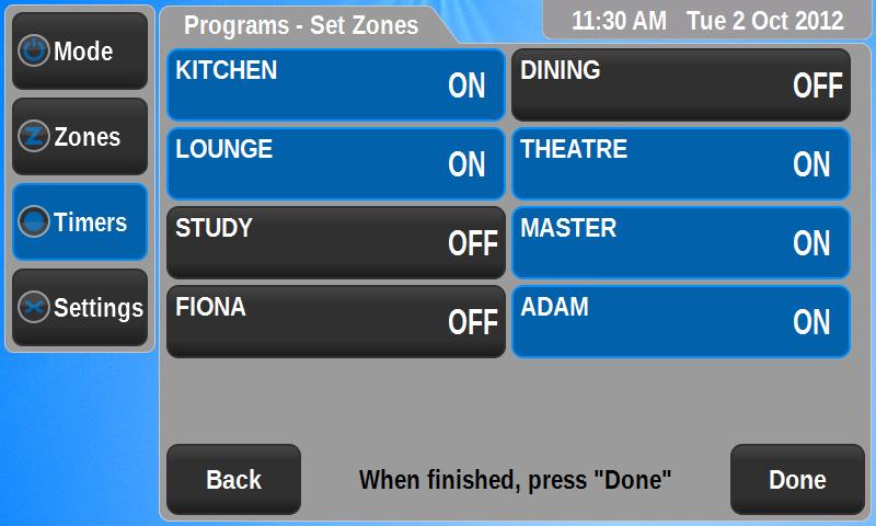 the program to run by pressing the corresponding day buttons Press NEXT to continue to the following screen: