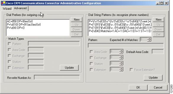 Cisco CRM Communications Connector for Cisco CallManager Express Setting Parameters for Cisco CCC for Cisco CME Using the Configuration Window to Set Dial String Patterns and Dial Prefixes The