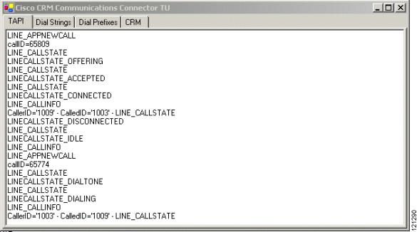 Troubleshooting and Technical Issues Cisco CRM Communications Connector for Cisco CallManager Express The Cisco CCC troubleshooting utility uses a window with the following four tabs: TAPI This tab