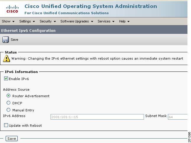 Appendix A Configuring v6 in Cisco Unified C Configuring the Unified C Server Hardware v6 Address Through Cisco Unified Operating System Administration Instead of using the server command line