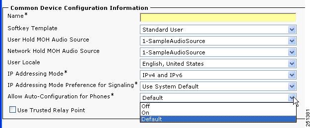 Chapter 3 v6 Support in Cisco Unified Communications Devices Cisco Unified Communications Configuration Parameters and Features for v6 Default The phone will use the cluster-wide enterprise parameter