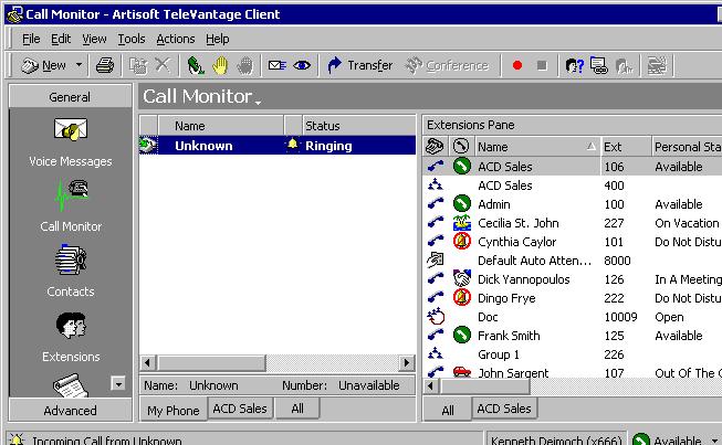 The Call Monitor view For an explanation of Call Monitor view columns, press F1 for online Help.