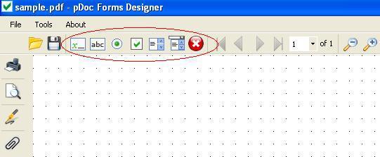 3.3 Creation of Field Forms pdoc Forms Designer facilitates the addition of the following types of form fields to the opened PDF. 1. Electronic Signature Box 2. Text Box 3. Radio Button 4.