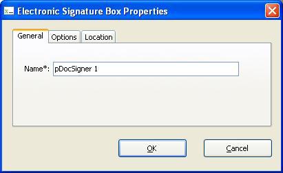 3.3.1 Electronic Signature Box When the user clicks on the electronic signature box icon in the toolbar and specifies the location and size of the field by dragging the mouse on the document, the