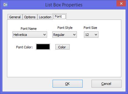3. Location Tab The location tab in the list box properties window allows the user to change the location of the list box at any point of time.