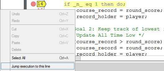 Since our variables are never initialized, each row is comparing its value to a missing number, and the course record is never set.