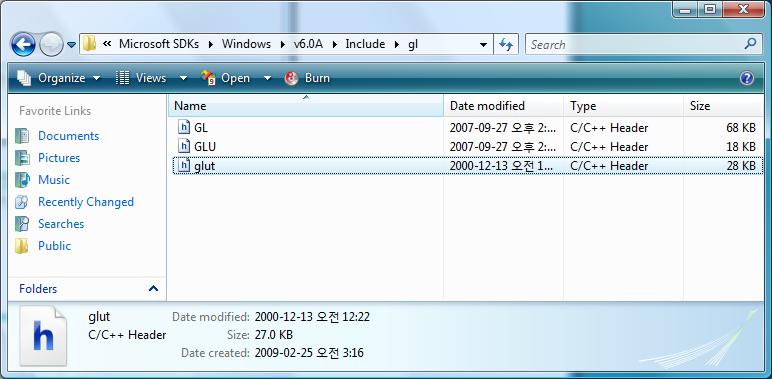 GLUT Setup (header) C:\Program Files\Microsoft SDKs\Windows\v6.