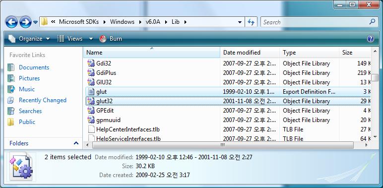 GLUT Setup (lib) C:\Program Files\Microsoft SDKs\Windows\v6.