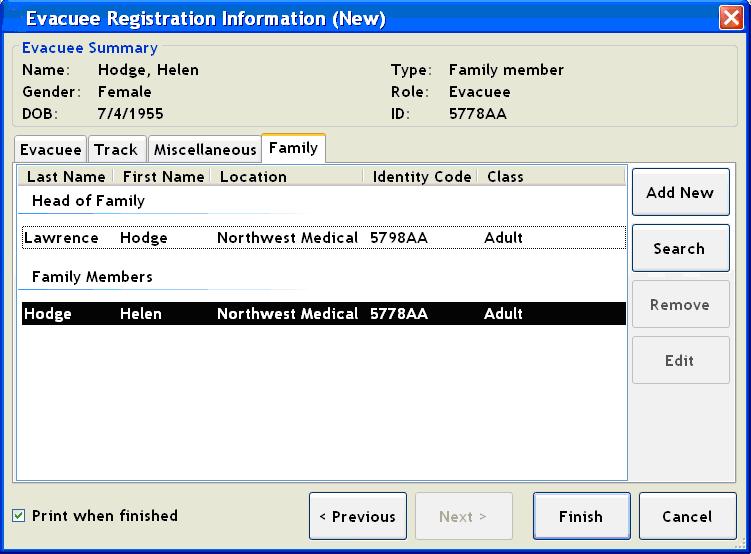 Add Family Member When the family member information is complete their name