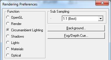 5.4 Rendering Using the Rendering Preferences command, you can define a series of options, among them the rendering algorithm to be applied (Open GL, simple Render without
