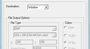 The other options of this window are Destination (Window or File), File Type, Aspect Ratio, Background etc.