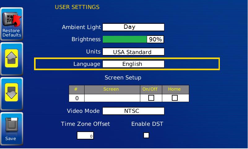 Units NOTE: Brightness level will change with ambient light setting. Two brightness levels are saved; one for day and one for night.