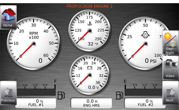 The following features are accessed through the main menu: Gauge Display provides a series of screens that display engine and auxiliary information in a variety of formats.