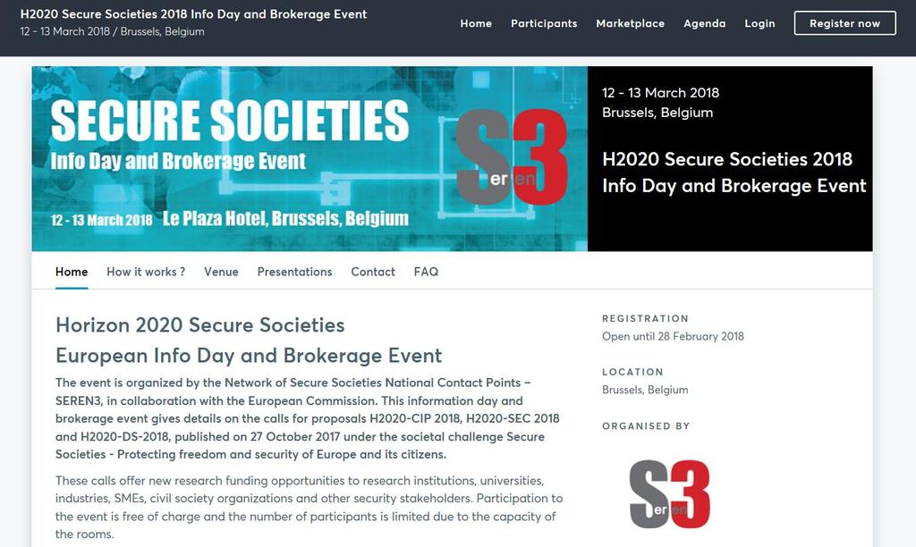 Networking Events & Infodays H Secure Socities Brokerage