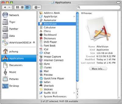 Step 3 Using the AVerVision Application To run the application, in Finder menu bar, select Go and click Application. Then double-click AVerVision.