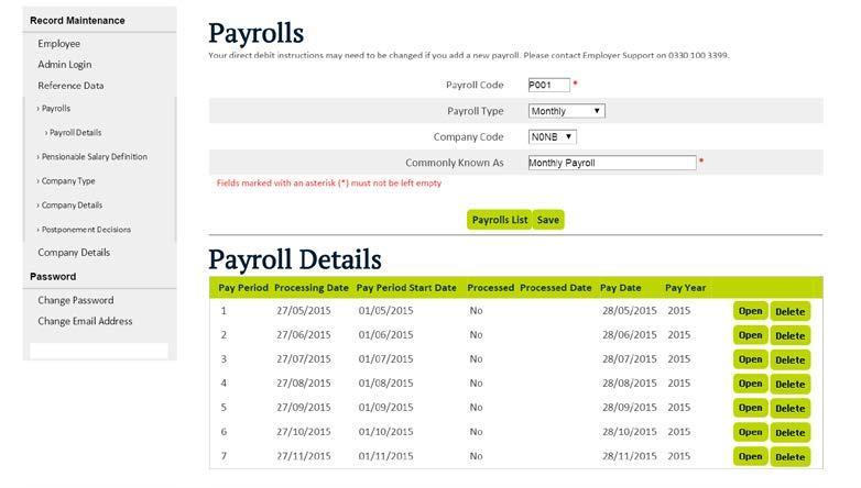 A completed monthly payroll setup might look like this. Step 6 Importing client data You are required to upload your client s data into the microsite.