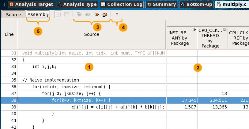 2 Getting Started Tutorial: Identifying Hardware Issues The table below explains some of the features available in the Source pane when viewing the event-based sampling analysis data.
