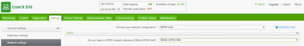 There are two reference numbers for the GPRS modem: EBXA-GPRS-SIM (see Configuring Access Settings with EBXA-GPRS-SIM Card on page 35) EBXA-GPRS (see Configuring Access Settings with EBXA-GPRS on