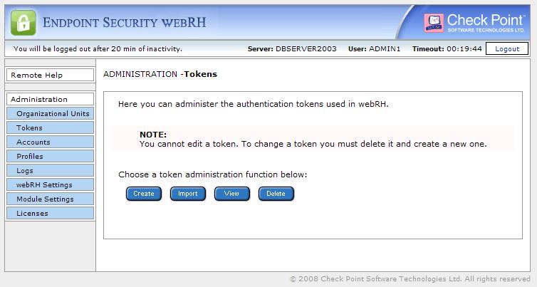 to Endpoint Security webrh. To do so, you need to create or import dynamic tokens into the Endpoint Security webrh database.