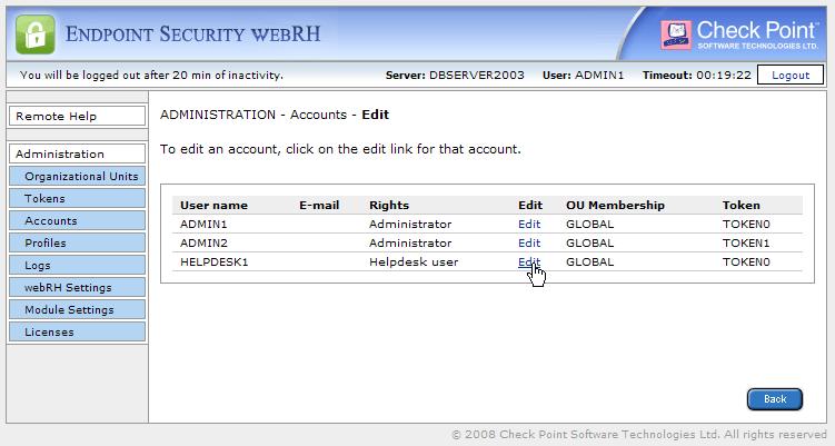 Managing Endpoint Security webrh The following dialog box opens: 4. Click OK.