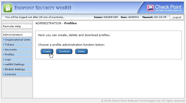 Creating and Deploying webrh Profiles To create a webrh profile: 1. From the left menu, click Profiles. The ADMINISTRATION - Profiles web page opens: 2. Click Create.