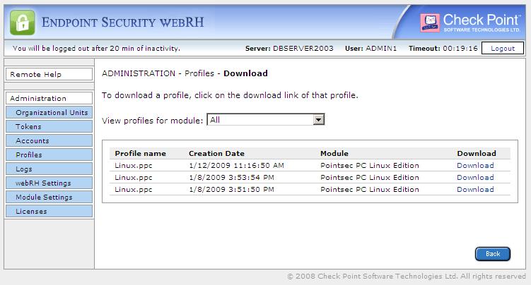 Creating and Deploying webrh Profiles To download a profile: 1. On the ADMINISTRATION - Profiles page, click Download. The Profiles - Download web page opens, for example: 2.