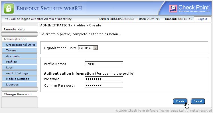 Pointsec Media Encryption Module Profiles Creating Pointsec Media Encryption Module Profiles To create a profile: 1. From the left menu, click Profiles. The ADMINISTRATION - Profiles web page opens.