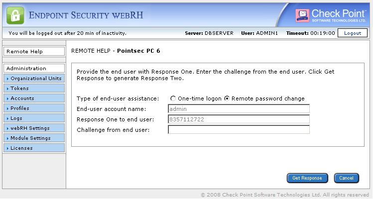 Providing Remote Help 2. If you have more than one Pointsec module installed in Endpoint Security webrh, a list of products for which you can provide Remote Help is displayed. Select Pointsec PC 6.