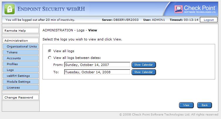 Viewing the Logs To view the log: 1. From the left menu, click Logs.