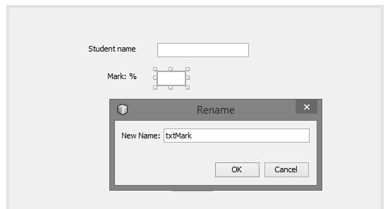 92 Java Programming for A-level Computer Science Begin by placing labels and text fields on the form for entering the student s name and mark.