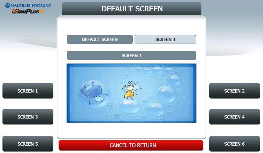 5. Operator Function 5.7.4.2.1.1 CHANGE BACKGROUND Screen n Please press SCREEN n EN/DISABLE button to set up SCREEN n, 5.7.4.2.2 DEFAULT SCREEN DEFAULT SCREEN function provides SIX different Background screens.