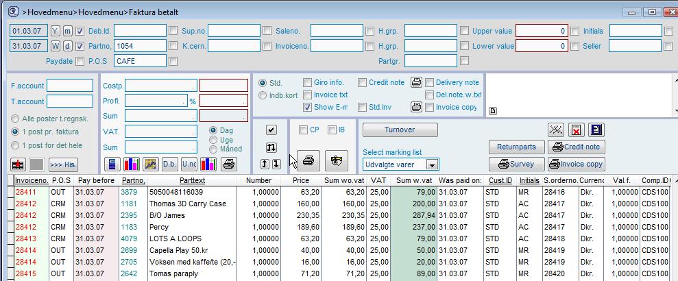 Analyzing invoice data The paid invoice data can be analysed and used in many ways.. on in the main menu to open the window with paid invoices.