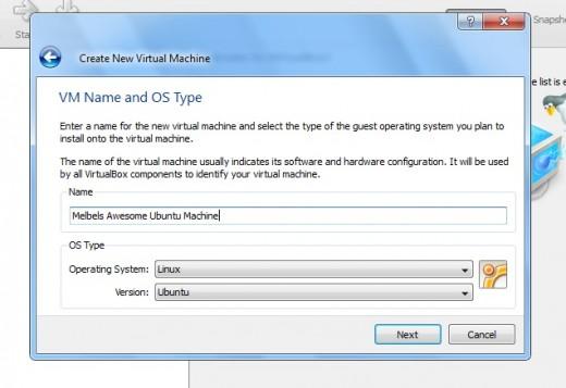 The VM Name and OS Type window Source