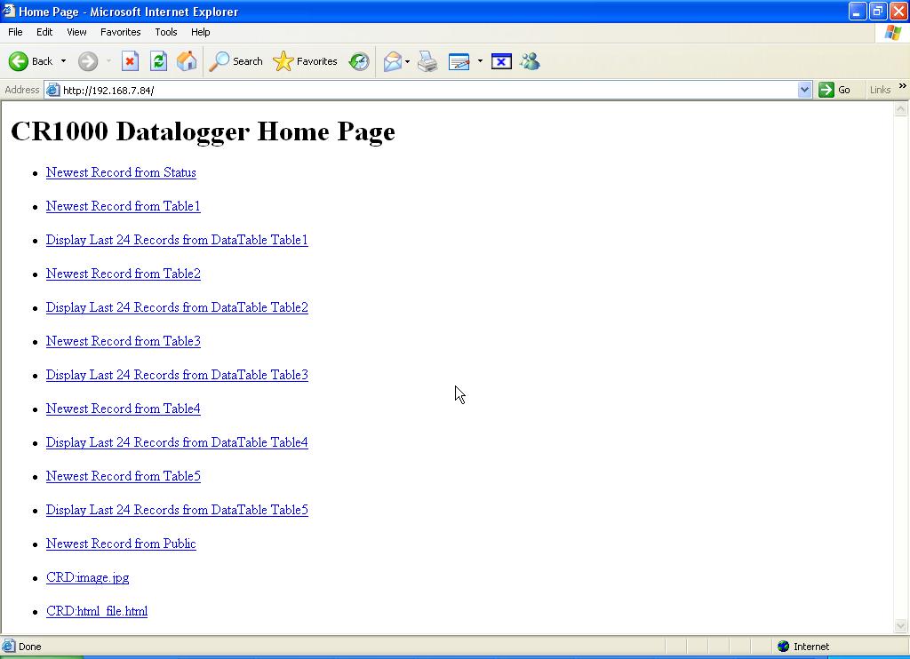 7.1.2 HTTP Web Server Typing the datalogger s IP address into a web browser will bring up its home page, as shown in FIGURE 7-1.