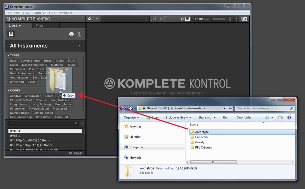 KOMPLETE KONTROL Browser Browser Basics To add a KONTAKT instrument with NKS support to your KOMPLETE