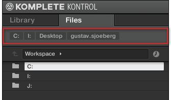 KOMPLETE KONTROL Browser Loading and Importing Files from Your File System (4) Recent Locations button: Click this button to see a list of the last visited locations and quickly jump any of them.
