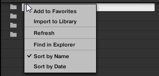 KOMPLETE KONTROL Browser Loading and Importing Files from Your File System The context menu in the result list of the Files pane (Windows depicted).