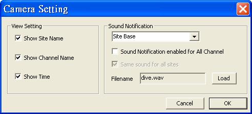 Setting via Site Base: Select <Site Base> from the menu and check the option <Sound Notification enabled for All Channel> and/or <Same sound for all sites> as needed.