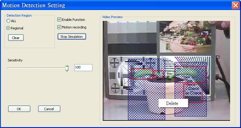7.11 CMS Motion Detection Users can setup motion detection at CMS site individually. Right click on a desired grid and select <Motion Detection> from the pull down menu.