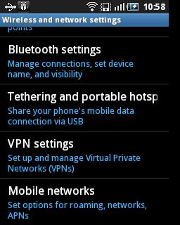 3. Tap 'Wireless and networks' in the Settings interface. The 'Wireless and network settings' screen will be displayed. 4. Tap 'VPN settings' in the screen.