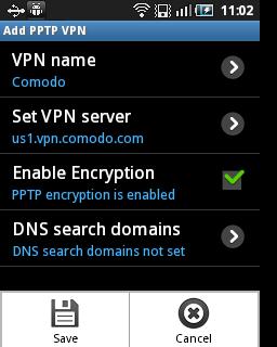 9. Press options key and tap Save. The VPN will be added and displayed in the VPN settings screen.