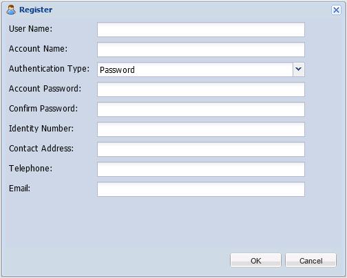1. From the imc SOM Console Login dialog box, click the Register Account button. The Register Account page appears, as shown in Figure 36. Figure 36 User account registration 2.